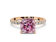 Solitaire Engagement Ring Setting for Fancy Pink Cushion Cut Center with Fine Pave Narrow Band and Prong Head in Rose Gold