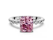Solitaire Engagement Ring Setting for Fancy Pink Radiant Cut Center with Bezel-Dot Beaded Band and Prong Head in Sterling Silver