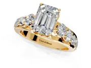 Solitaire Engagement Ring Setting for Emerald Cut Center with Graduated Shared Prongs and Prong Head in Yellow Gold