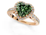Halo Engagement Ring Setting for Fancy Green Heart-Shaped Center with Full Pave Band and Prong Head in Rose Gold