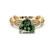Solitaire Engagement Ring Setting for Fancy Green Heart-Shaped Center with Marquise Panel Band and Prong Head in Yellow Gold