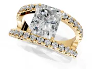 Solitaire Engagement Ring Setting for Radiant Cut Center with Wide-Open Split Shank and Prong Head in Yellow Gold