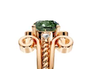 Solitaire Engagement Ring Setting for Fancy Green Cushion Cut Center with Twisted Band and Scroll Prong Head in Rose Gold