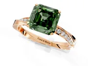 Side Accent Engagement Ring Setting for Fancy Green Asscher Cut Center with Accent Shoulders and Prong Head in Rose Gold
