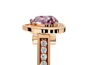 Halo Engagement Ring Setting for Fancy Pink Heart-Shaped Center with Outer Bezel Rim, Pave Band and Prong Head in Rose Gold