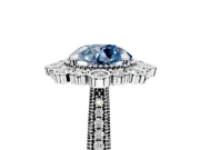 Milgrain Halo Engagement Ring Setting for Fancy Blue Round Cut Center with Bezel Point Accents and Prong Head in Platinum