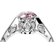 Cathedral Engagement Ring Setting for Fancy Pink Oval Center with Antique-Style Pave Band and Prong Head in Platinum