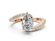 Solitaire Engagement Ring Setting for Pear-Shaped Center with Pave Bypass Swirl Band and Prong Head in Rose Gold