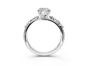 Cluster Engagement Ring Setting for Cushion Cut Center with Round Cut Accent Band and Prong Head in White Gold