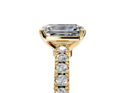 Solitaire Engagement Ring Setting for Emerald Cut Center with Single Row Accent Band and Prong Head in Yellow Gold