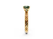 Solitaire Engagement Ring Setting for Fancy Green Cushion Cut Center with Milgrain X Pattern Band and Prong Head in Yellow Gold