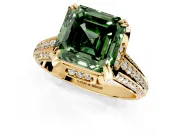 Solitaire Engagement Ring Setting for Fancy Green Asscher Cut Center with Accented Split Shank and Prong Head in Yellow Gold