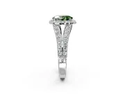 Halo Engagement Ring Setting for Fancy Green Oval Center with Narrow Pave Split Shank and Prong Head in Platinum