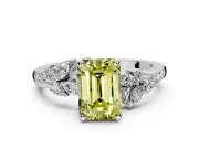 Solitaire Engagement Ring Setting for Fancy Yellow Emerald Cut Center with Marquise Accent Twist Band and Prong Head in Platinum