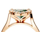 Single Halo Engagement Ring Setting for Fancy Green Heart-Shaped Center with Corner Claws, Plain Band and Prong Head in Rose Gold