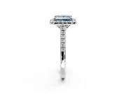 Halo Engagement Ring Setting for Fancy Blue Princess Cut Center with Raised Halo, Pave Band and Prong Head in White Gold