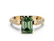 Solitaire Engagement Ring Setting for Fancy Green Emerald Cut Center with Multi-Row Accents and Prong Head in Yellow Gold