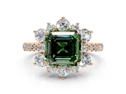 Floral Halo Engagement Ring Setting for Fancy Green Asscher Cut Center with Pave Accents and Prong Head in Rose Gold
