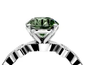 Solitaire Engagement Ring Setting for Fancy Green Round Cut Center with Milgrain Bezel Accents and Prong Head in White Gold