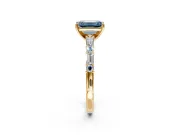 Baguette Engagement Ring Setting for Fancy Blue Emerald Cut Center with Alternating Bar-Set Band and Prong Head in Yellow Gold