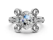 Solitaire Engagement Ring Setting for Oval Center with Twisted Band and Scroll Prong Head in Platinum