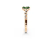 Cluster Engagement Ring Setting for Fancy Green Radiant Cut Center with Round Cut Accent Band and Prong Head in Rose Gold