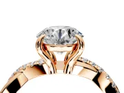 Solitaire Engagement Ring Setting for Round Cut Center with Half-Pave Crossover Band and Prong Head in Rose Gold
