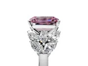 Leaf Cluster Engagement Ring Setting for Fancy Pink Emerald Cut Center with Marquise Accents and Prong Head in Platinum