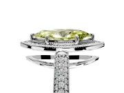 Milgrain Halo Engagement Ring Setting for Fancy Yellow Marquise Center with Three-Sided Pave Band and Prong Head in White Gold