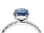 Solitaire Engagement Ring Setting for Fancy Blue Radiant Cut Center with Shared-Prong Accents and Prong Head in Platinum