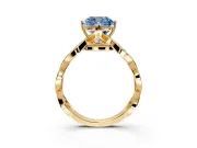 Solitaire Engagement Ring Setting for Fancy Blue Cushion Cut Center with Accented Twist Band and Leaf Prong Head in Yellow Gold