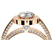 Halo Engagement Ring Setting for Oval Center with Framed Halo, Pave Band and Prong Head in Rose Gold