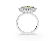 Halo Engagement Ring Setting for Fancy Yellow Round Cut Center with Milgrain Bezel Rim, Plain Band and Prong Head in White Gold