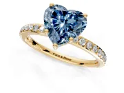 Solitaire Engagement Ring Setting for Fancy Blue Heart-Shaped Center with Fine Pave Band and Prong Head in Yellow Gold