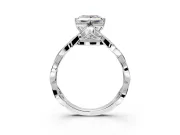 Solitaire Engagement Ring Setting for Princess Cut Center with Accented Twist Band and Leaf Prong Head in Sterling Silver