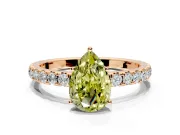 Solitaire Engagement Ring Setting for Fancy Yellow Pear-Shaped Center with Large Accent Band and Prong Head in Rose Gold