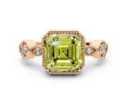 Vintage Station Engagement Ring Setting for Fancy Yellow Asscher Cut Center with Accents and Prong Head in Rose Gold