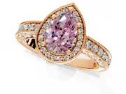 Milgrain Halo Engagement Ring Setting for Fancy Pink Pear-Shaped Center with Wide Pave Band and Prong Head in Rose Gold