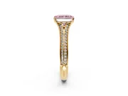 Solitaire Engagement Ring Setting for Fancy Pink Radiant Cut Center with Pave Rail Split Shank and Prong Head in Yellow Gold
