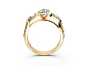 Channel-Set Engagement Ring Setting for Pear-Shaped Center with Baguette Band and Prong Head in Yellow Gold