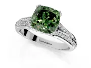 Solitaire Engagement Ring Setting for Fancy Green Cushion Cut Center with Pave Rail Split Shank and Prong Head in Sterling Silver