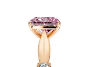 Solitaire Engagement Ring Setting for Fancy Pink Radiant Cut Center with Carved Leaf Shoulders and Prong Head in Rose Gold
