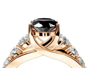Solitaire Engagement Ring Setting for Fancy Black Oval Center with Graduated Shared Prongs and Prong Head in Rose Gold