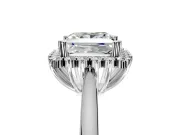 Starburst Halo Engagement Ring Setting for Princess Cut Center with Thin Round-Wire Band and Prong Head in Sterling Silver