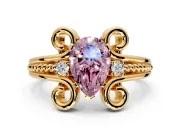 Solitaire Engagement Ring Setting for Fancy Pink Pear-Shaped Center with Twisted Band and Scroll Prong Head in Yellow Gold