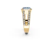 Halo Engagement Ring Setting for Fancy Blue Radiant Cut Center with Wide-Open Pave Split Shank and Prong Head in Yellow Gold