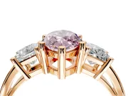 3 Stone Engagement Ring Setting for Fancy Pink Marquise Center with Matching Side Accents and Prong Head in Rose Gold