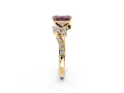 Solitaire Engagement Ring Setting for Fancy Pink Emerald Cut Center with Marquise Accent Twist Band and Prong Head in Yellow Gold