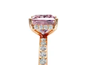 Solitaire Engagement Ring Setting for Fancy Pink Princess Cut Center with Fine Pave Band and Prong Head in Rose Gold