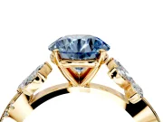 Floral Engagement Ring Setting for Fancy Blue Round Cut Center with Trailing Marquise Accents and Prong Head in Yellow Gold